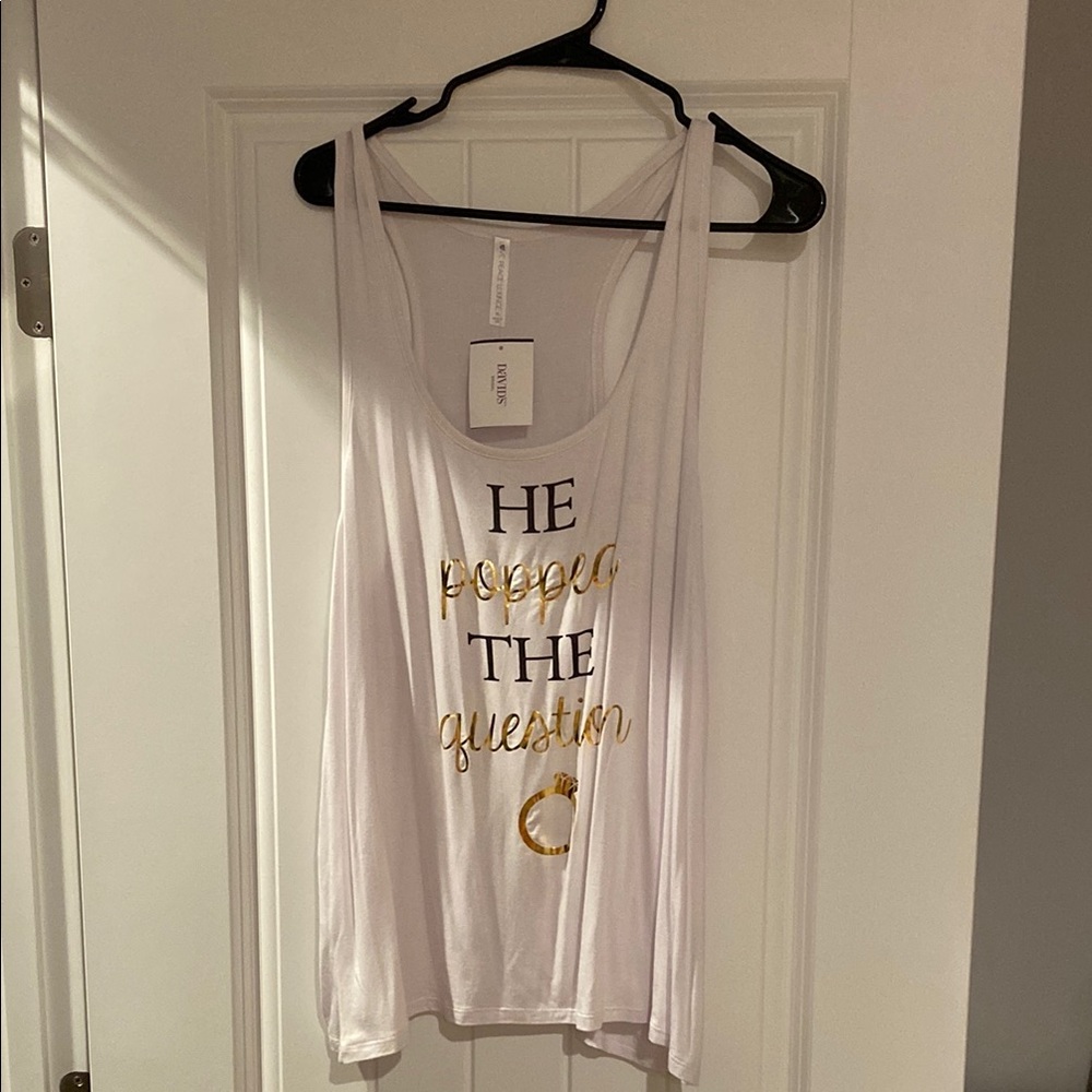 White Tank Top with Gold and Black Text